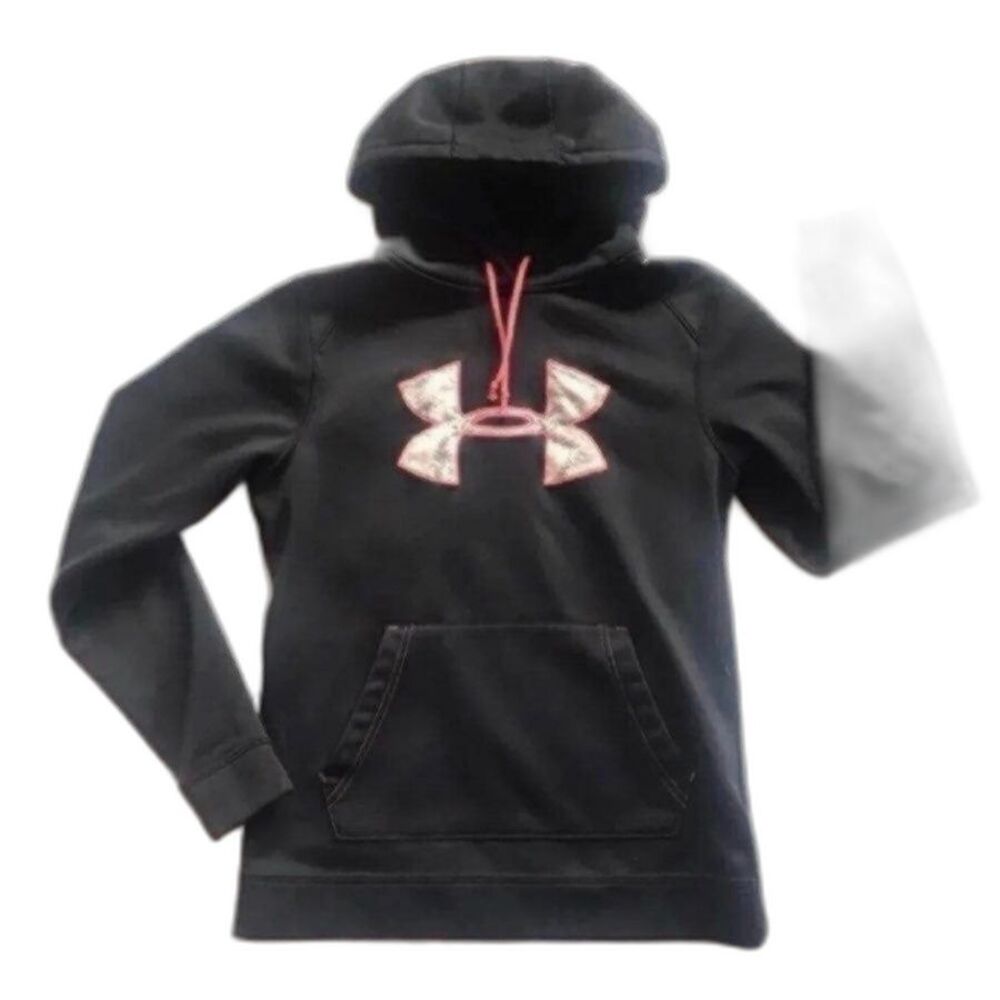 Under Armour Hoodie Sweatshirt Coldgear Womens S Semi Fitted Black Pink Hoody